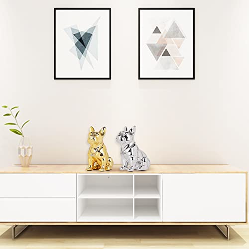 suruim Luxury French Bulldog Statue Collection - Gold/Silver/Black Chrome Dog Sculpture, Decorative Dog Statue for Home Decor & Gift (Electroplated Gold, 9in) - color: Electroplated Gold, size: 9in