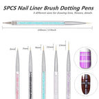 FULINJOY 5PCS Dual Tipped Nail Art Sculpture Pen & 5PCS Nail Dotting Pens with Liner Brushes - size: 5 Sculpture Pens + 5 Dotting/Liner Pens