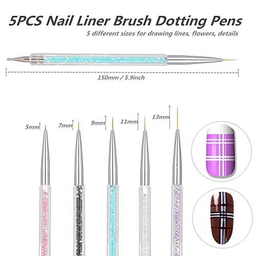 FULINJOY 5PCS Dual Tipped Nail Art Sculpture Pen & 5PCS Nail Dotting Pens with Liner Brushes - size: 5 Sculpture Pens + 5 Dotting/Liner Pens