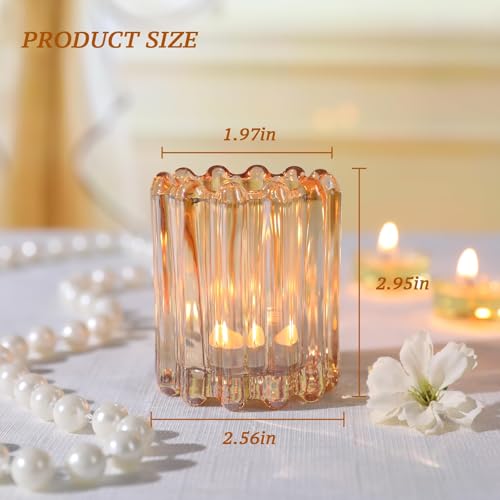 HAVITI 6 Pcs Votive Candle Holder, Gold Glass Large Candle Holders, Tealight Candle Holder for Fall Wedding Centerpieces Dinner Party Table Decor - color: Gold
