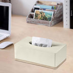 Rectangular Tissue Box Cover for Bathroom,Livingroom,Bedroom, Hand Carved Leather Resin Tissue Box Holder,10 x 5.7 x3.7 in, Beige - color: C-beige