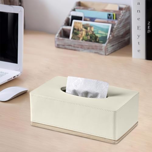 Rectangular Tissue Box Cover for Bathroom,Livingroom,Bedroom, Hand Carved Leather Resin Tissue Box Holder,10 x 5.7 x3.7 in, Beige - color: C-beige