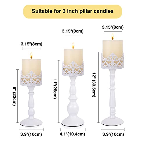 Candle Holders for Pillar Candles Set of 3 White Vintage Tall Candle Holders Decorative Large Table Centerpieces Candle Stand Decor - color: White