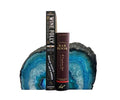 AMOYSTONE Teal Agate Geode Bookends, Unique Natural Crystal Book Holder 2-3 LBS with Rubber Bumpers, Sujetalibros for Small Books and Kitchen Cookbooks, Stylish and Functional - color: Teal, size: 2-3 Pounds