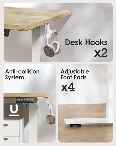 TIQLAB Standing Desk 63 x 24 inch, Electric Height Adjustable Desk with Splice Board, Sit Stand Desk Computer Table for Home Office, White Frame/Maple Top - color: Maple, size: 63*24 inch