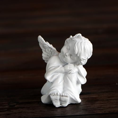 OwMell Little Angel Statue Figurine, Resin Cherub Statue Sleeping Angle Sculpture, Remembrance Healing Sympathy Gift for Memorial, Shelf Home Living Room Desktop Office Decoration - White - color: White