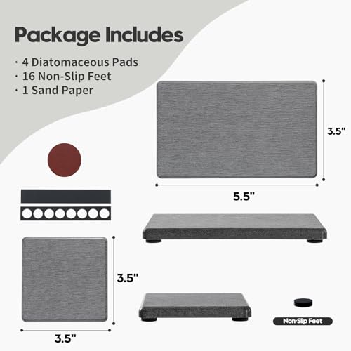 4PCS Water Absorbing Sponge Holder Diatomite Stone Sink Tray Mat, Quick Drying Kitchen & Bathroom Counter Tray Vanity Caddy, Diatomaceous Earth Dish Soap Dispenser Organizer, Dark Gray - color: 4 Pack - Dark Gray, size: 9" x 3.5"