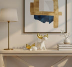 Modern White Resin Deer Figurine with Gold Antlers – 7.48 x 69 x 7.72 Minimalist Animal Sculpture for Home & Desk Decor(Standing/Reclining Style) - size: H 7.72 in White A