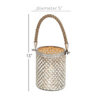 Deco 79 Glass Handmade Indoor Outdoor Candle Lantern Decorative Lantern Candle Holder with Rope Handle, Lantern 5" x 5" x 13", Silver - size: 5" by 13"