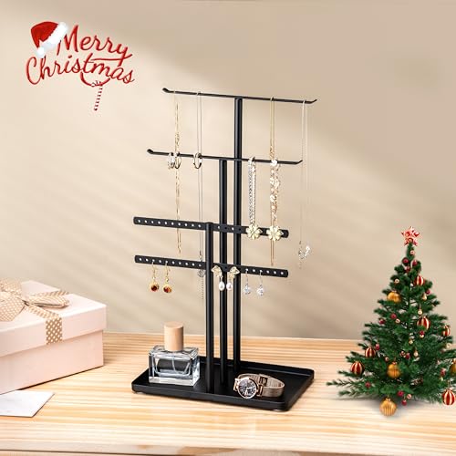pickpiff Black Jewelry Stand Holder Organizer: 14.5" Sturdy Hanger for 80 Pcs Jewelry, Jewlery Tower for Display Necklace, Earring, Bracelet, Watch - color: Black, size: 14.5" Height