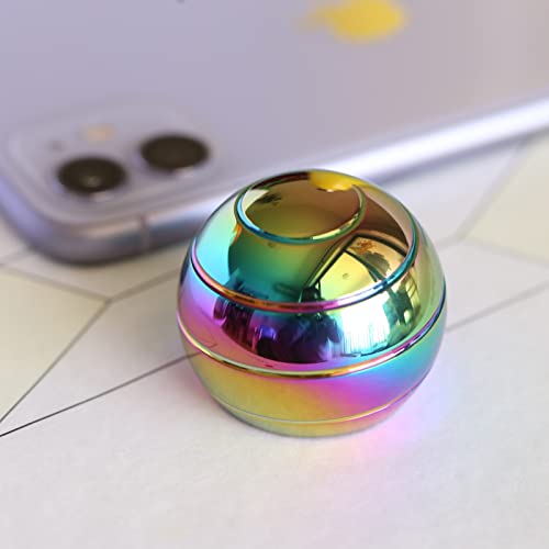Kinetic Spinning Desk Toy Ball, 1.54'' Fidget Toys Ball for Adults Anxiety ADHD, Optical Illusion Toys for Christmas Birthday (39MM, Rainbow) - color: Rainbow