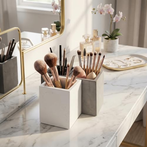 MyGift Pen Holder Pencil Holder For Desk,Pen Cup Holder For Desk,Concrete Desktop Pencil Cup,Modern Gray-Tone,Set of 3 - color: White-Gray-Black
