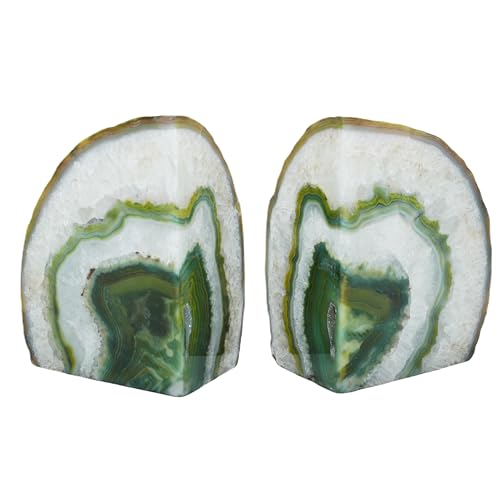Nature's Decorations Agate Bookends - A Quality Green Geode with Non-Skid Rubber Bumpers for Shelves, Office, Home Decor, Heavy Duty Cute Stone (2-3 LB) - color: Green, size: A Grade 2 - 3 Lbs