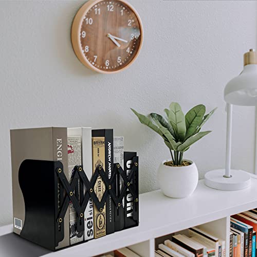 Adjustable Bookends Non Skid Decorative Bookends,Metal Bookend for Heavy Books,Bookshelf Organizer Holder for Books and Magazines for Desk(Black) - color: Black