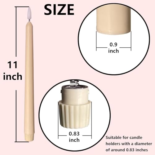 NONNO & ZGF 10 Pack Flameless Taper Candles, Ivory Wax Coverd, 11-Inch, LED Battery Flickering Bright Candle with 2 Remote Controls, Timer, for Wedding, Family Dinner, Party, Festive or Home Decor - color: Ivory