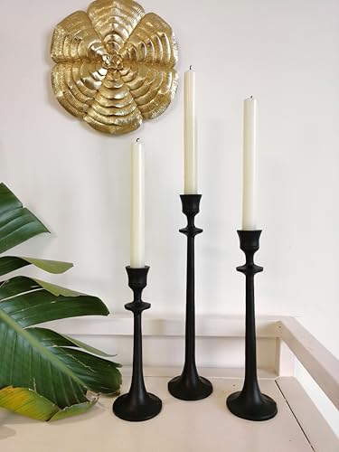 Iron Taper Candle Holder - Set of 3 Decorative Candle Stand - Candlestick Holder for Wedding, Dinning, Party - Black