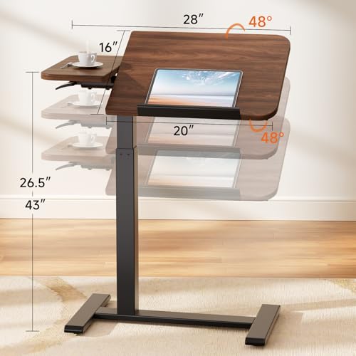 GTPLAYER Overbed Bedside Table with Wheels,Tiltable Hospital Bed Table Over The Bed, Pneumatic Adjustable Rolling Laptop Desk, Mobile Standing Desk for Hospital and Home Use (Walnut) - color: Walnut