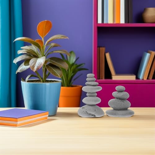Zerodeko Simulated Stone Stacking Ornaments 2-Piece Miniature Garden Stone Cairn Sculpture for Zen Garden Desk Table Decor Indoor Outdoor Micro Landscape