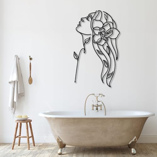OZF Minimalist Female Line Art Metal Wall Decor, Modern Abstract Woman Silhouette Wall Art, Contemporary Feminine Wall Sculpture for Living Room Bedroom Bathroom, Indoor Hanging Home Decor (Black1, 48 x 29 in | 121 x 73cm) - size: 48 x 29 in | 121 x 73cm,