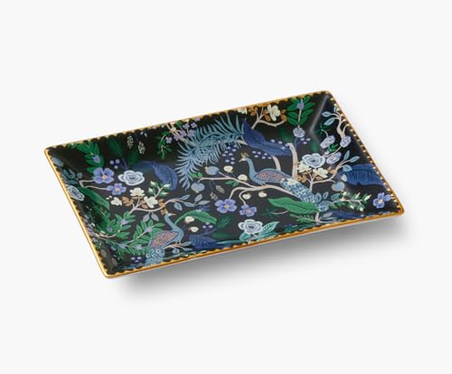 RIFLE PAPER CO. Peacock Catchall Tray, Keep Valuables Secure, Protect Small Items, Minimize Loss, Organize Desk, Keep Your Items in Sight, Cute and Fashionable - color: Peacock