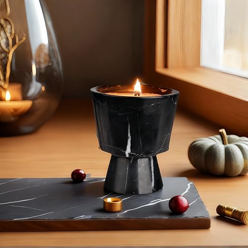 Marble Candle Holder | Soy Wax | Non-Toxic | Reusable Stone Jar |Votive Candle|Tealight Candle Holder|Distinctive Gift.Natural Aromatherapy for Women & Men - color: Lavender & Black Marble container