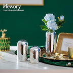 Glass Bud Vases for Centerpieces Silver - Hewory 12pcs Blown Modern Cylinder Small Glass Vases, Mini Bulk Single Flower Vase for Wedding Party Event Home Decor Floral Arrangement (Not Include Flowers)