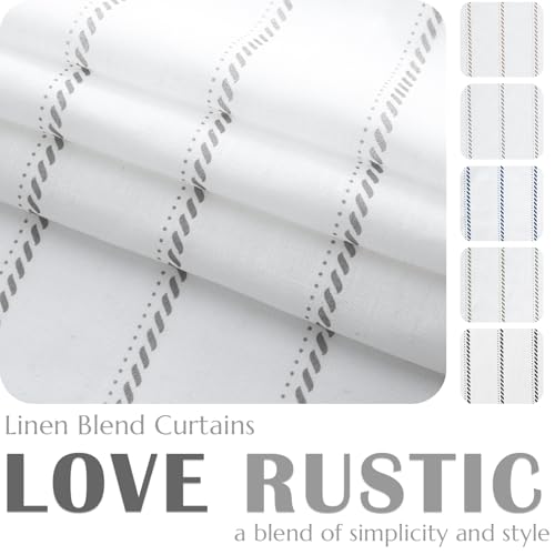 jinchan Linen Striped Kitchen Curtains Tier Cafe Curtains for Living Room Bathroom RV 24 Inch Farmhouse Rustic Half Window Treatment Light Filtering 2 Panels Gray on White - color: Cottage Striped Grey, size: 26"W x 24"L (Pack of 2)