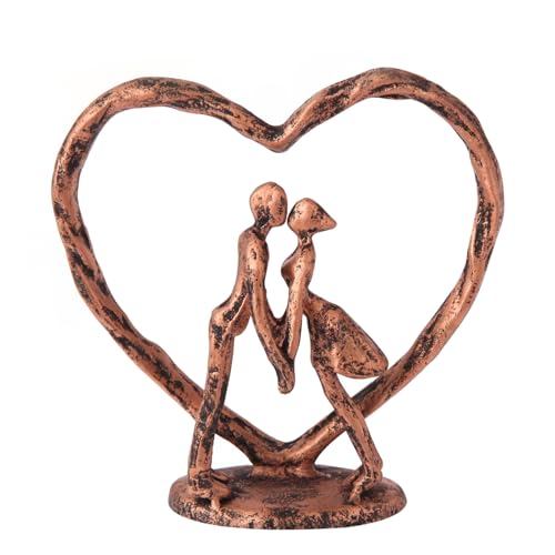 Anniversary Wedding Gift for Her Wife Husband Couple，Antique Bronze Metal Couple Figurine Heart Sculpture Love Statue,Romantic 1st to 60th Anniversary,Includes Gift Box and Gift Card,Valentines Gifts - color: Antique Copper