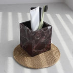 Natural Rosso Levanto Marble Square Storage Container for Toothbrush/Makeup Brush/Pens, Countertop Organizer Bathroom - color: Rosso Levanto