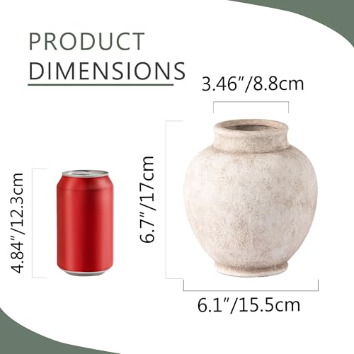 Ceramic Flower Vase, Rustic Farmhouse Decorative Vase White Pottery Pampas Grass Vases for Home Decor Table Living Room Entryway Mantel Bookshelf Bedroom Bathroom Kitchen - 6.7 Inch Rustic White - color: 6.7"h - Rustic White