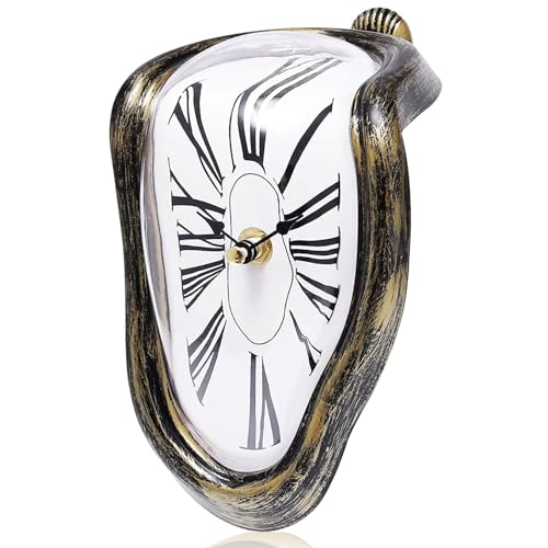 Melting Shelf Clock - Art Decor Salvador Dali Surreal Dripping, 8x4 in Matte Black Gold Anti-Fingerprint Shelf & Desk Gift - color: Matte Black Gold
