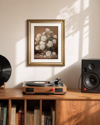 HUARCEY Vintage Peony Canvas Wall Art 13x16 Inch Gold Framed Floral Oil Painting, Still Life Classic Flower Bouquet Artwork Living Room Bedroom Hallway Entryway Dining Room Décor - color: Falling, size: 16"L x 13"W