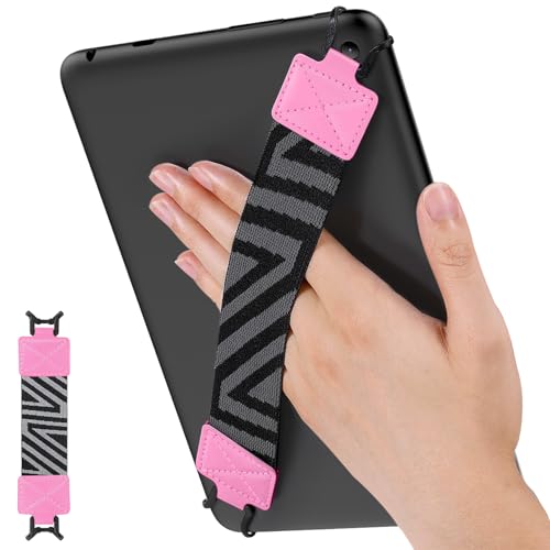 MoKo Security Hand-Strap for 9-11 Inch Tablet, iPad/iPad Pro/iPad Air/Kindle Fire HD/Samsung, High-Elasticity Versatile Hand Strap Lightweight Finger Grip Holder, Flowers Pink - color: Flowers Pink, style: Patterned Strap