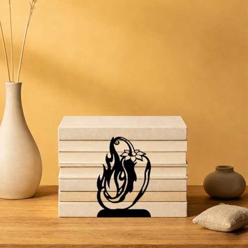 WADORN 1 Pair Chili Pepper Decorative Bookend for Shelves, Black Heavy Duty Metal Book Ends Non-Skid Book Stand Organizer Holder for Home Living Room Library Office Dorm Movies CDs, 5.3x4.3x7.9 Inch - color: Chili Pepper