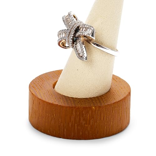 Oirlv Solid Wood Single Ring Display Stand Creamy White Ring Organizer Holder for Women Gift - color: Single Wood Creamy-white