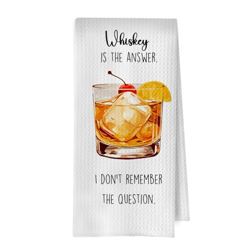 Whiskey Gifts Kitchen Towels - Whiskey Lover Gifts Decorative Waffle Dish Towels, Cocktail Hand Towel, Cocktail Tea Towel, 16 x 24 Inches - color: Whiskey