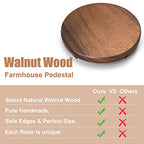 Walnut Wood Pedestal Stand, Decorative Wood Riser For Display, Farmhouse Decor Soap Tray, Displays Your Plant Bottles Candles for Your Home (Round,9 x 1.57Inch) - size: Round & 9*9*1.57 ''