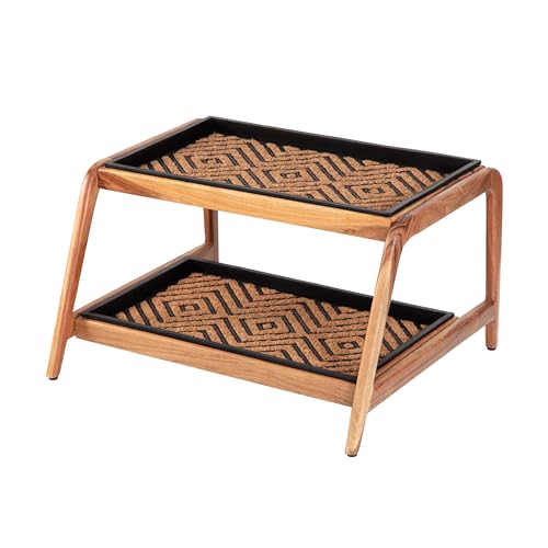 Anji Mountain Heavy Duty Waterproof Wooden Shoe Storage Mat Organizer/Boot Storage Tray Multi Use for Entryway with Coir, Tan and Black Diamond Insert, 2 Tier, Fits 4 Pair (26.5" Wide) - color: Tan and Black Diamond, size: 2 Tier, Fits 4 Pair