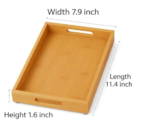 Perfume Plate Tray with Handle - Natural Bamboo Wood Display Tray for Dresser, Coffee Table, or Bathroom, 11.4x7.9 Inches, Jewelry and Perfume Organizer (1, Natural) - color: Natural