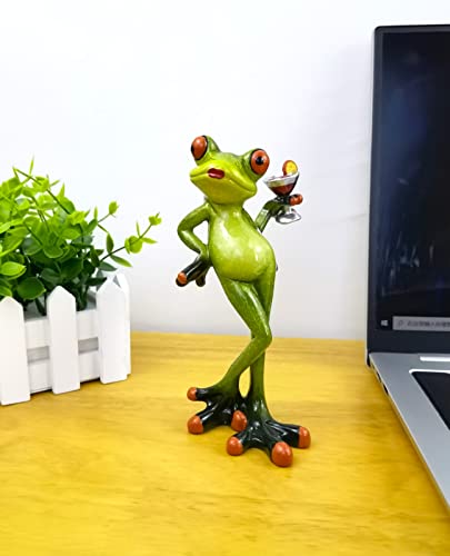 VVGIFTS Frog Figurines Decor Funny Cute Craft Resin Frog Sculpture Statue for Home Office Desk Tabletop Bathroom Decoration, Ornament Gift (Frog Drinking Drink) - color: Frog Drinking Drink