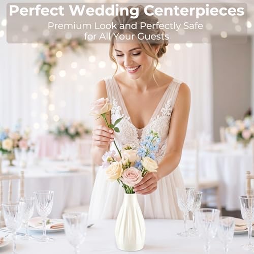 Shatterproof Small Bud Vases for Centerpieces - 2-Piece Waterproof & Weighted Mini Flower Vases (5.1" H) with White Peonies - Modern Table Decor for Weddings Parties & Events - color: With White Peonies