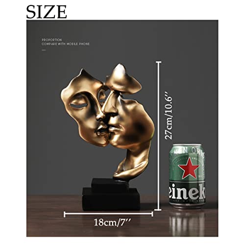 Couples Kiss Sculpture,Gold Thinker Resin Statue Ornaments,Silence is Gold Abstract Art Figurine,Abstract Style Sculptures,Living Room Desk Decorations,Bookshelf Decorative Objects - color: Gold