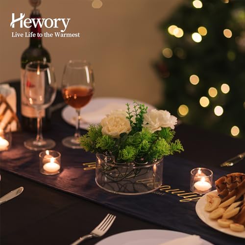 Hewory Acrylic Flower Vases for Centerpieces Round 6pcs Short Clear Floral Vase with 13 Holes, Box Arranger Bulk Low Base Holder for Wedding Birthday Party Event Dining Table Decor, 2.56"(H)×5.9"(D)