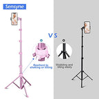Sensyne 62" Phone Tripod & Selfie Stick, Extendable Cell Phone Tripod Stand with Wireless Remote and Phone Holder, Compatible with iPhone Android Phone, Camera - color: Pink, size: 62-inch