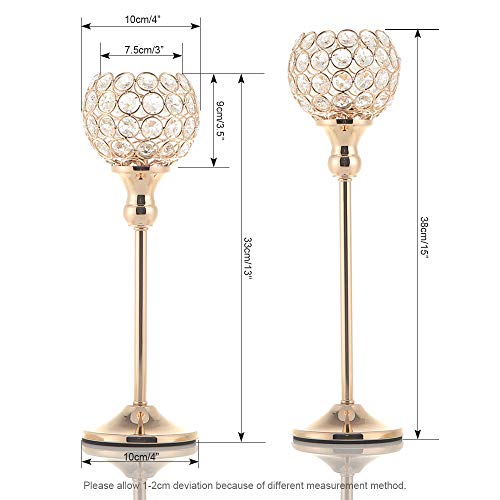VINCIGANT 16PCS Gold Crystal Candle Holders Pillars for Wedding Decoration,Votive Crystal Candle Holders for Dinner Table Room Party Rhinestone Decorative - size: 16 pcs 13" & 15" Tall