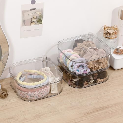 FABROK Large Rotating Hair Accessories Organizer for Girls, Clear Hair Product Holder for Women Headbands, Scrunchies, Clip, Ties, Brushes, Plastic Vanity Storage Box for Jewelry and Makeup - size: 1-Layer