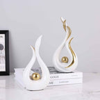 2PCS White and Gold Abstract Ceramic Sculptures – Modern Home Decor Accents and Centerpieces for Coffee Table, Shelf, Dining Room, Kitchen, Tv Stand, Entryway Or Desktop Display