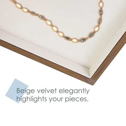 MOOCA 2 Pcs Wooden Jewelry Display Tray, Presentation Tray, Organizer for Rings, Necklaces, Earrings, and Accessories, Walnut Color with Beige Suede, 14" W x 9.6" D x 1.2" H - color: 1 Compartment, Walnut