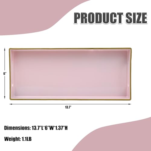 Pink Vanity Tray with Handles, Decorative Tray Desktop Storage Organizer for Bathroom, Living Room, 5.9"*13.7" - color: T1535p