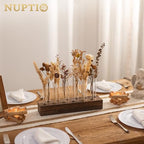 NUPTIO Vase Wedding Centerpiece for Table: 15" Long Rectangular Wooden Base and 12 Pcs Glass Test Tube Bud Vases for Flower Arrangement Dining Table Center Piece Home Decor Gifts for Plant Lovers